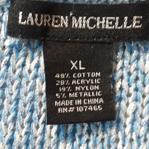 Blue White Metallic Thread XL Cotton Blend Sweater - Picture 3 of 3